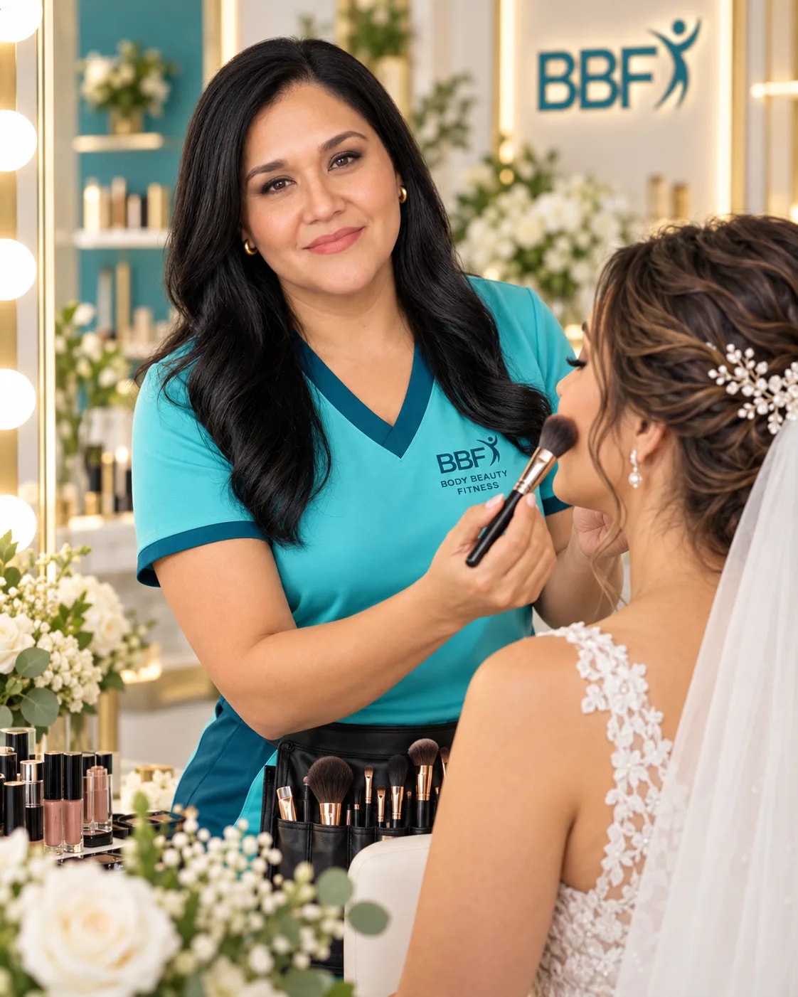 Maquilladora profesional BBF maquillando a una novia